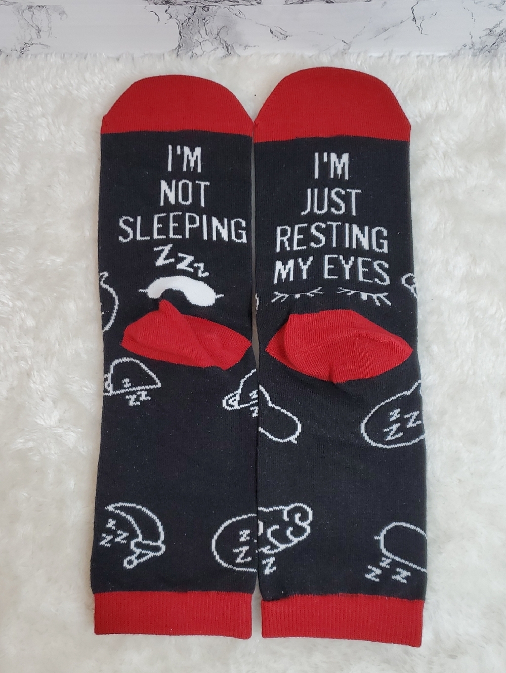 Black & Red Novelty I'm Not Sleeping Just Resting My Eyes' Crew Socks NWT